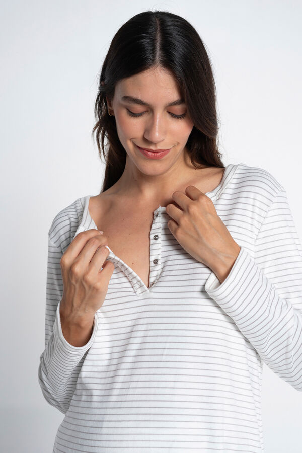 Ohma! Striped velour maternity pyjamas pack beige