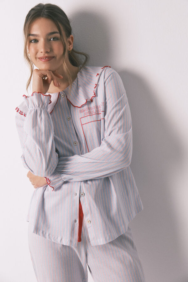 Women'secret Cotton long Peter Pan collar pyjamas blue