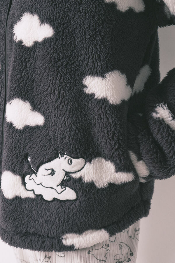 Women'secret Robe de chambre courte imprim&eacute; nuages en polaire grise Moomin gris
