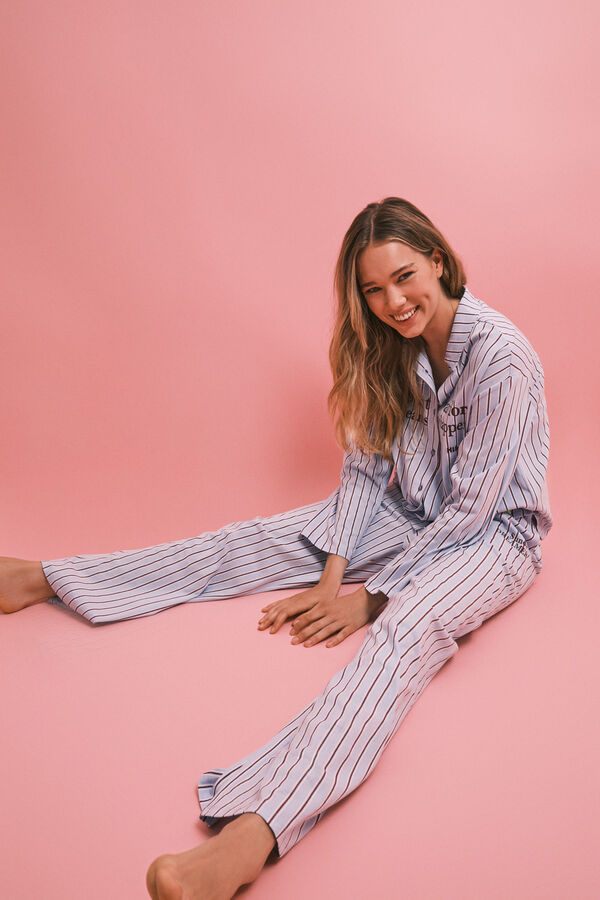 HI&BYE Pyjama long chemise &agrave; rayures bleu clair bleu