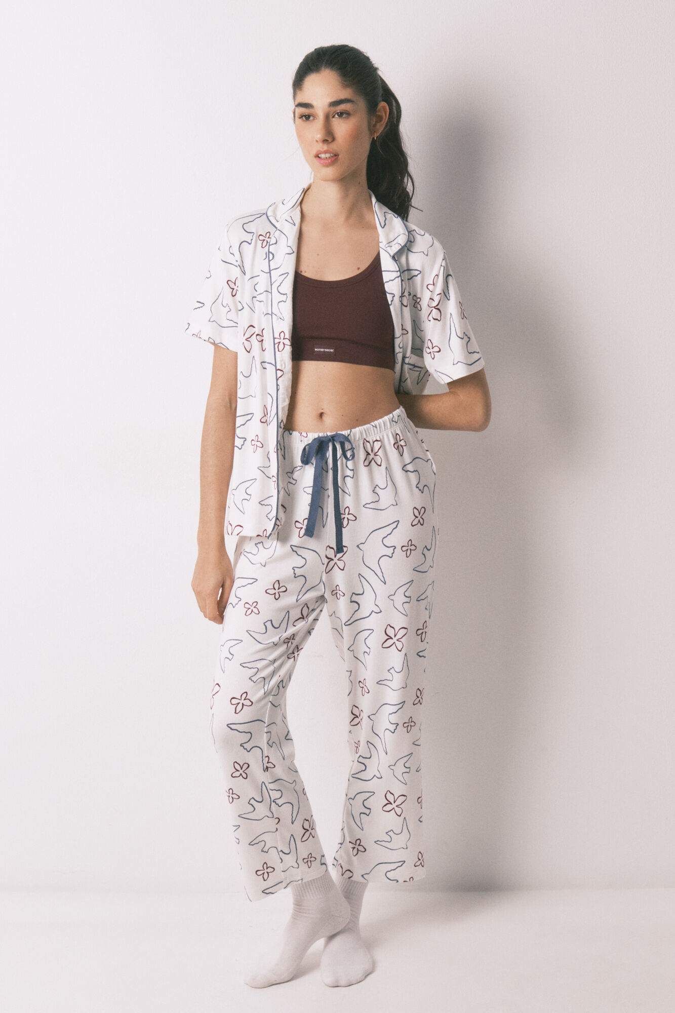 Women'secret White cotton bird print classic pyjamas