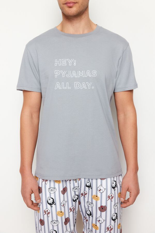 Trendyol Striped and animal print short pyjamas grey