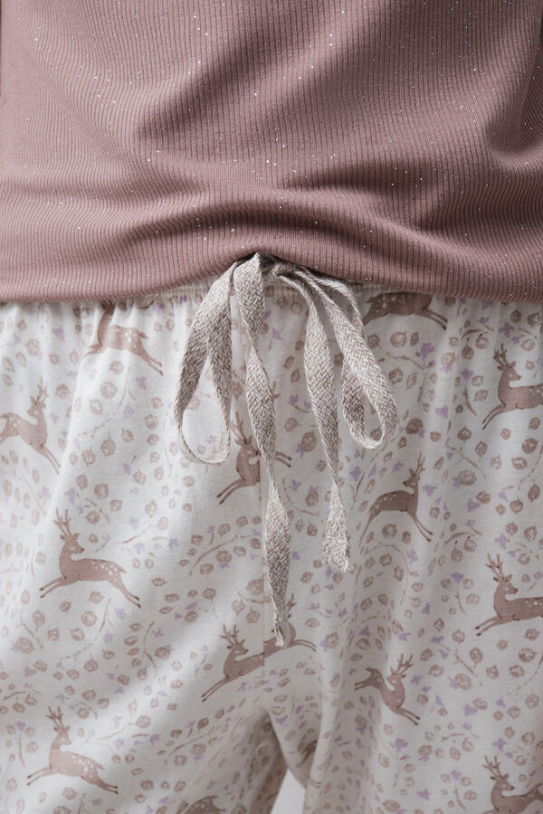 Women'secret Short sleeve long pyjamas with deer print nude