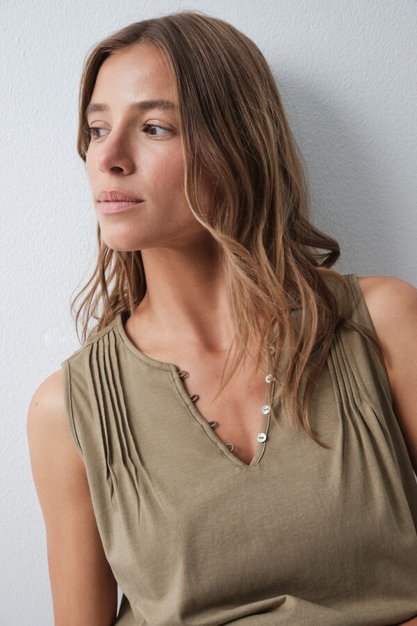 Women'secret T-shirt sans manches en coton vert imprim&eacute;