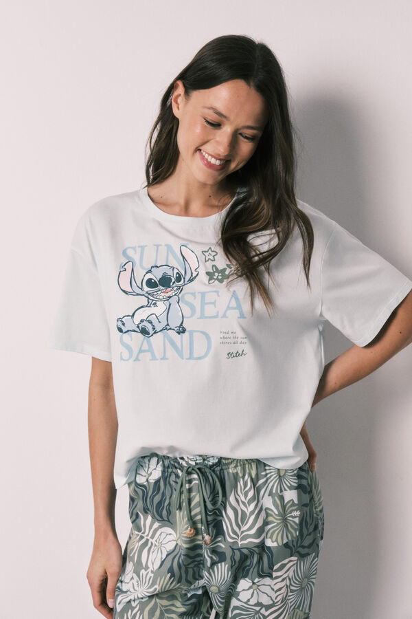 Women'secret Stitch print short sleeve long pyjamas blue