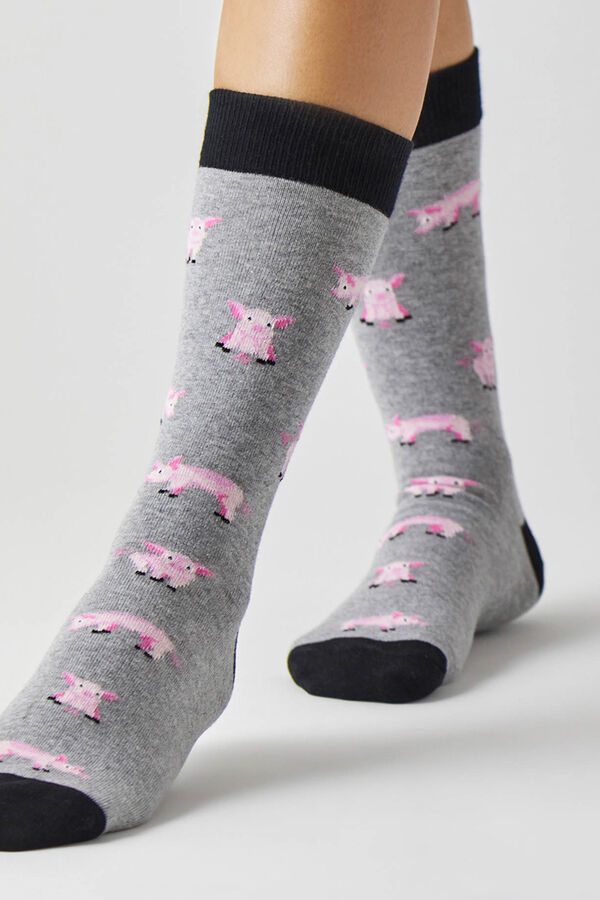 Womensecret Long grey socks in organic cotton szürke
