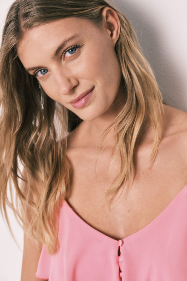 Women'secret Satin-finish ruffle strap short pyjamas pink