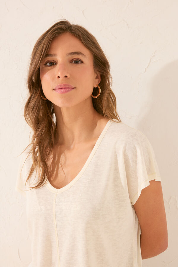 Womensecret White glitter short sleeve T-shirt beige