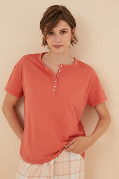 Womensecret T-shirt em 100% algodão de manga curta em coral borgonha