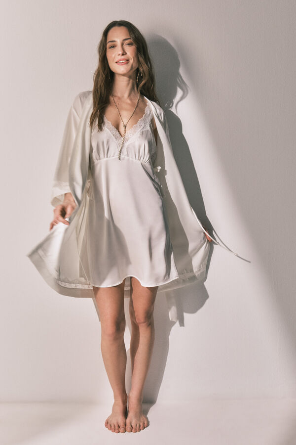 Women'secret Beige satin long robe beige