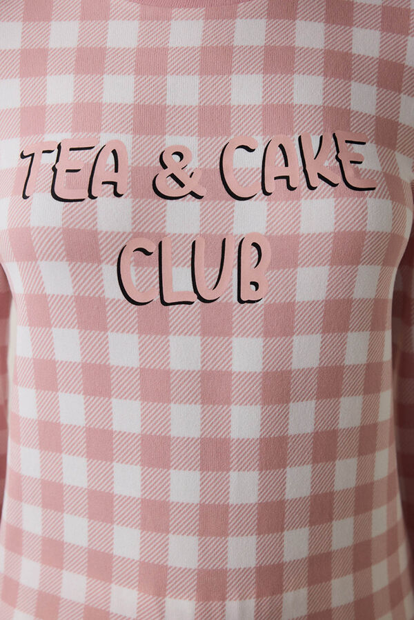 Penti Conjunto de pijama de cuadros con cuello redondo Tea Club. rosa