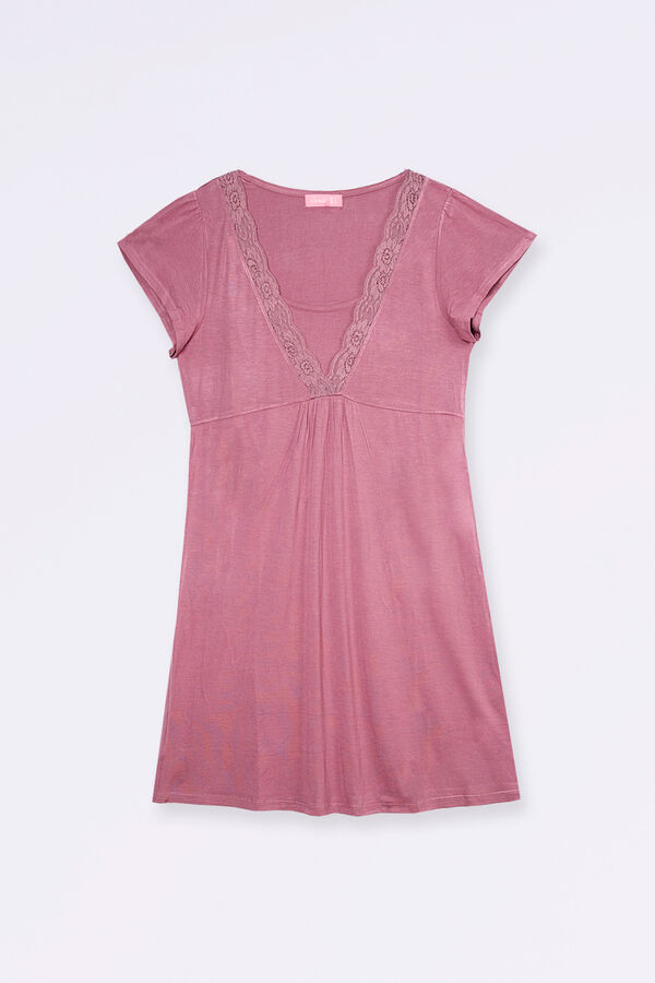 Womensecret Camisa de dormir de amamentação de manga curta com renda rosa