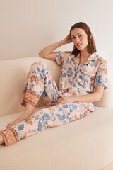 Womensecret Narancssárga virágmintás inges pizsama rávasalt mintás