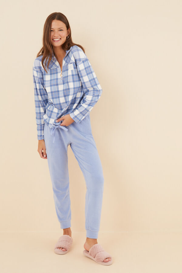 Womensecret Long checked fleece pyjamas blue