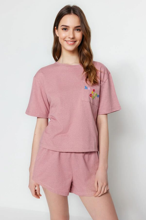 Trendyol Conjunto de pijama corto liso rosa