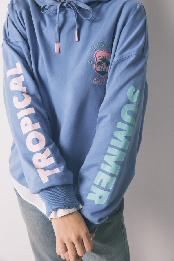 HI&BYE Blue cotton fleece hooded sweatshirt blue