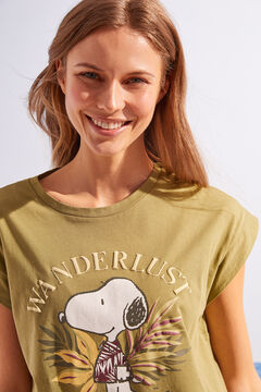 Womensecret T-Shirt Grün Snoopy 100% Baumwolle Naturweiß