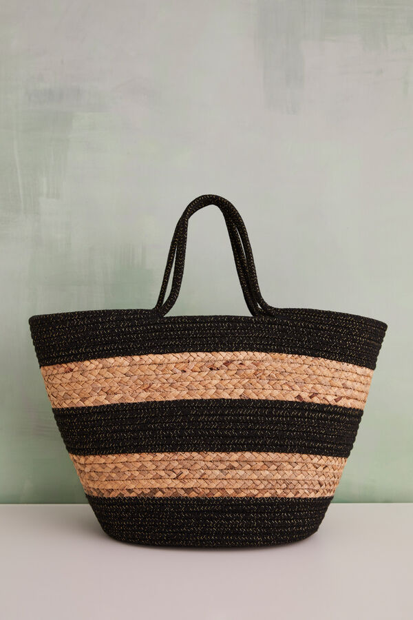 Womensecret Mixed raffia and rope basket bag Crna