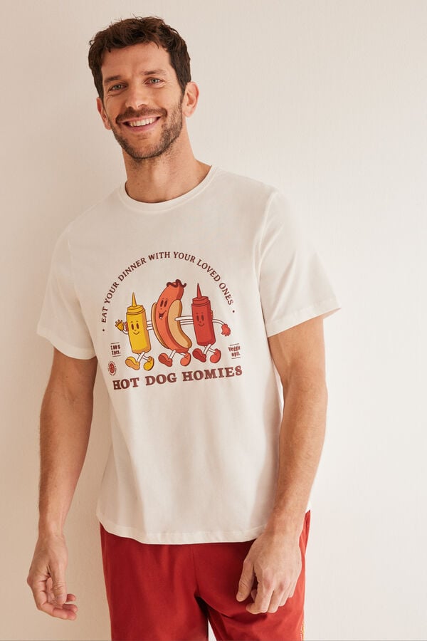 Womensecret Muška pidžama od 100%-tnog pamuka Hot Dog Bež