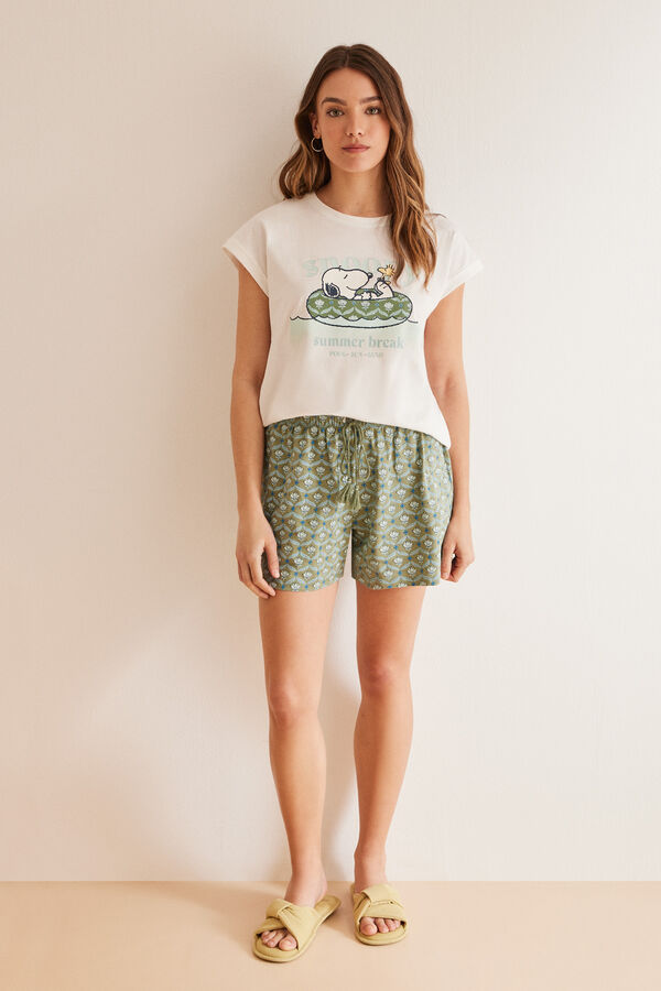 Womensecret Pyjama 100 % Baumwolle Shorts Snoopy Naturweiß