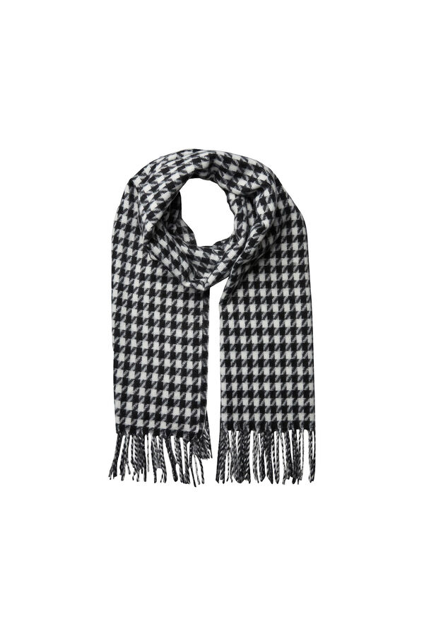 Pieces Bufanda suave con estampado a cuadros y acabado en fleco. black