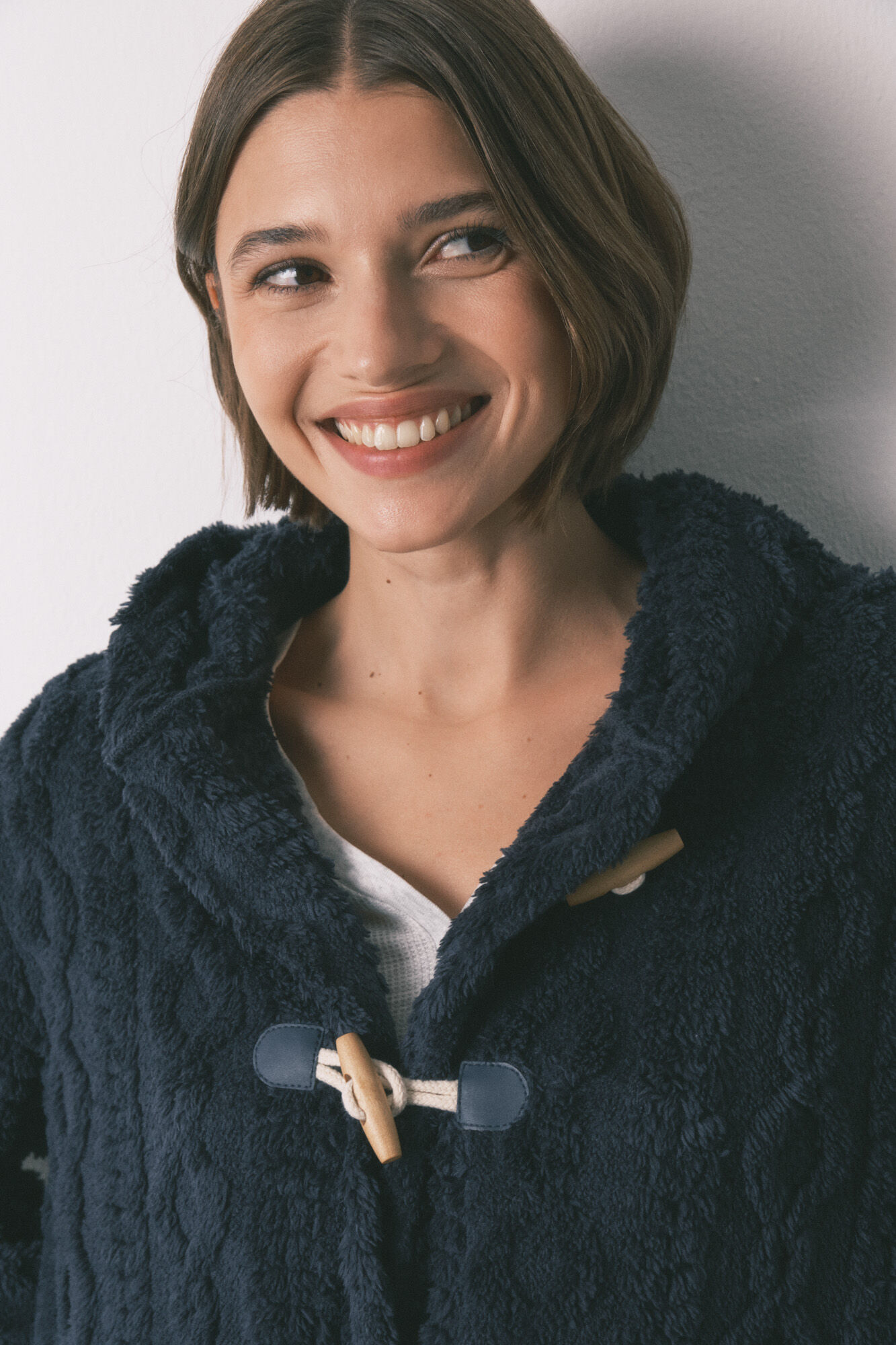 Women'secret Robe curto polar com capuz suave azul