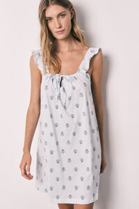 Women'secret Nuisette courte en coton &agrave; bretelles imprim&eacute;e bleue