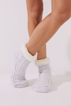 Womensecret Grey fluffy knit slipper socks grey