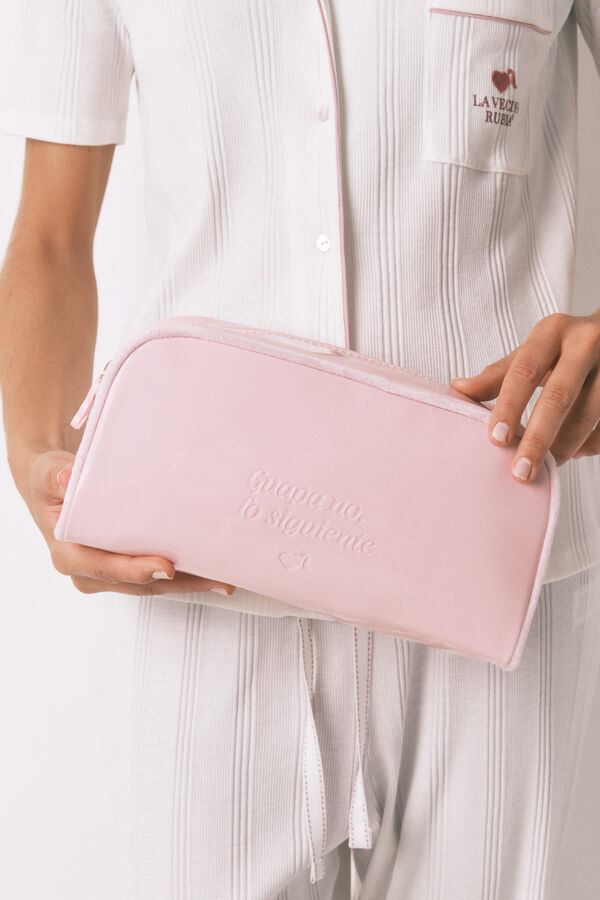 Women'secret Large pink vanity case leather toiletry bag pink