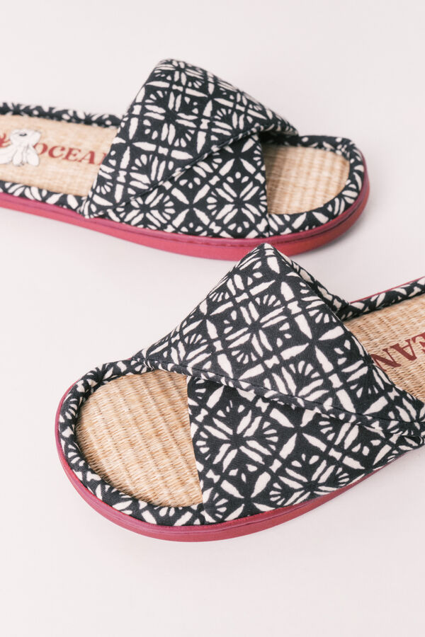 Women'secret Ethnic print cross-strap slippers grey