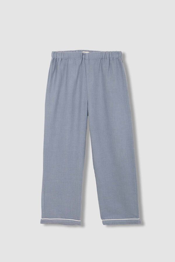 Gocco Herringbone camela pyjamas with blue contrast piping blue