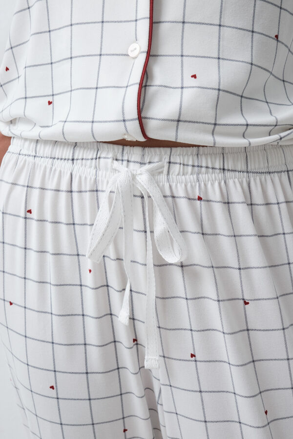Women'secret Plaid heart print classic pyjamas beige