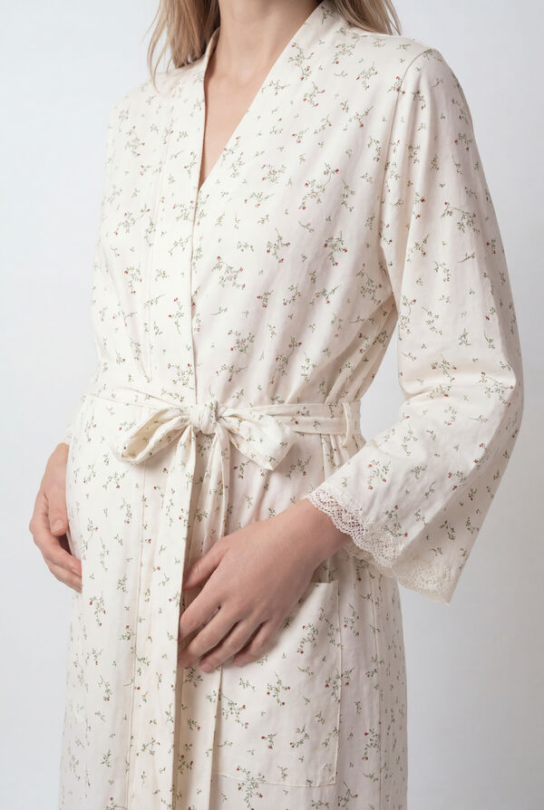 Women'secret Floral cotton midi robe beige