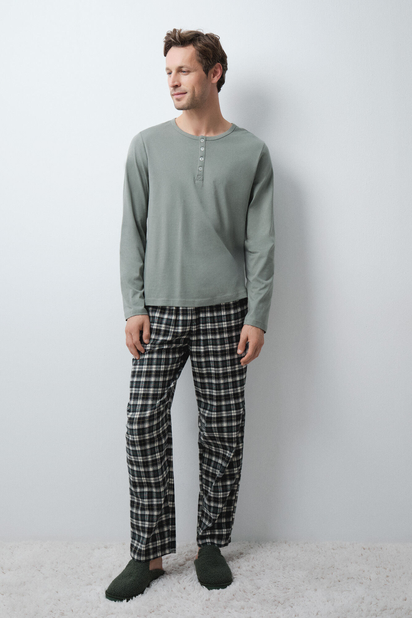 Women'secret Green cotton plaid men's pyjamas