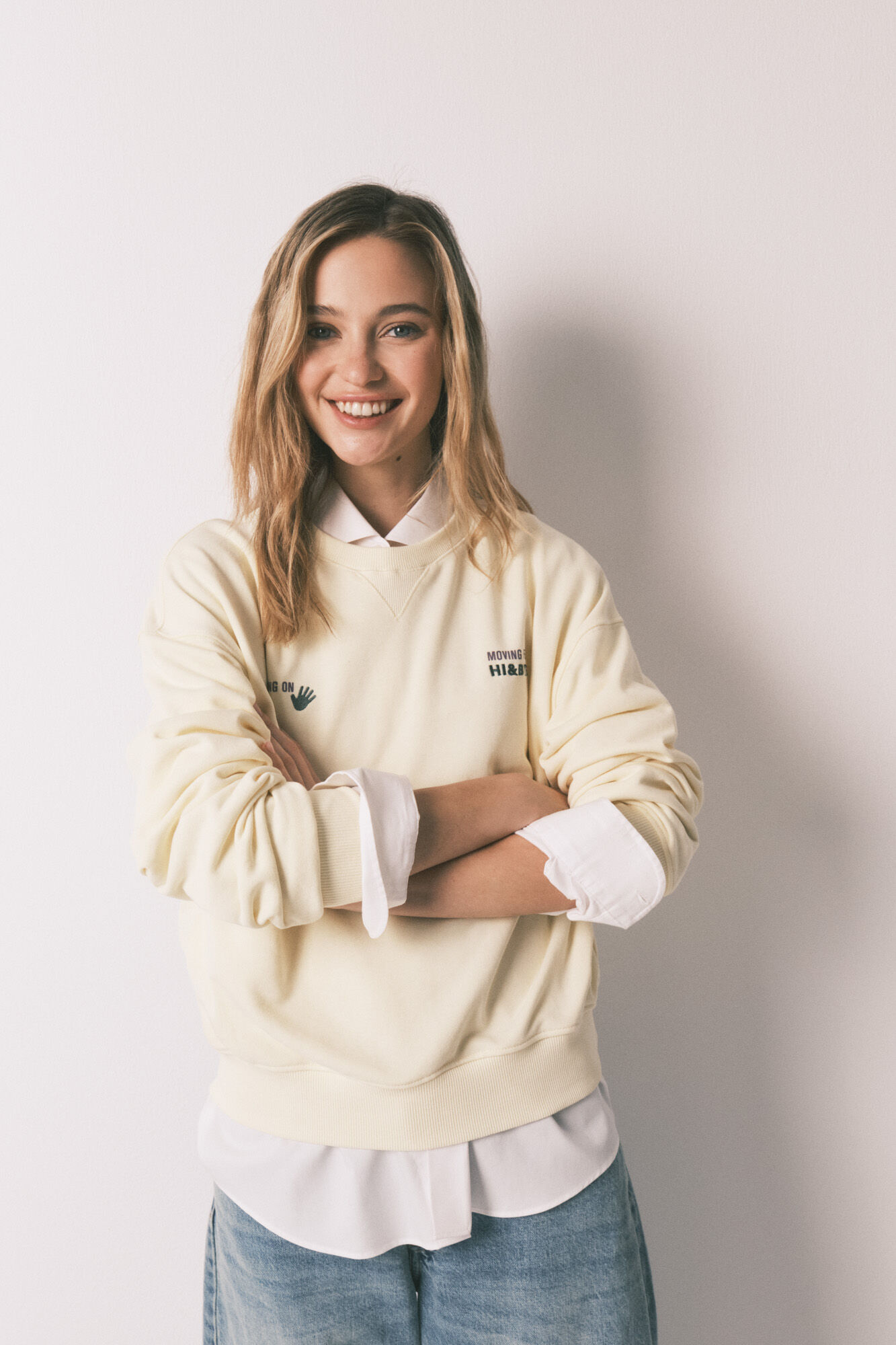 HI&BYE Yellow cotton terry short plain sweatshirt