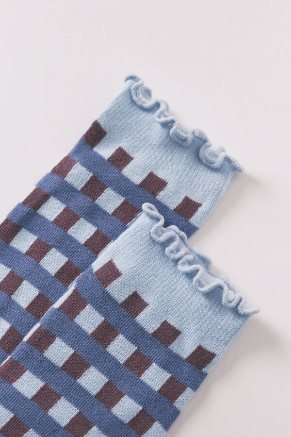 Women'secret Blue short plaid print socks blue