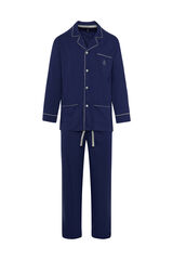 Womensecret Men's long blue jersey-knit pyjamas Plava