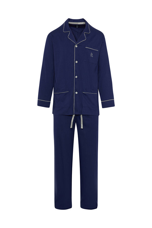 Womensecret Men's long blue jersey-knit pyjamas Blau