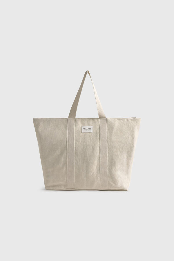 Textura Strandtasche aus Baumwollstoff Naturwei&szlig;