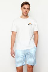 Trendyol Conjunto de pijama corto rayas marfil