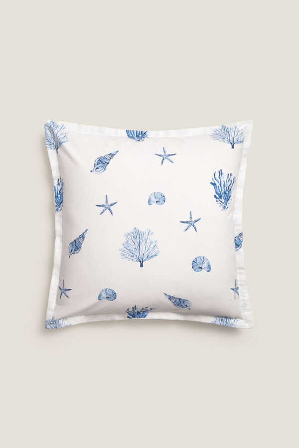 Textura Capa de almofada de algod&atilde;o com motivos marinhos azul