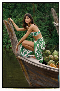 Womensecret Zöld virágmintás bandeau bikinifelső zöld