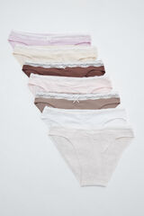 Women'secret Pack of 7 plain cotton classic panties with lace white