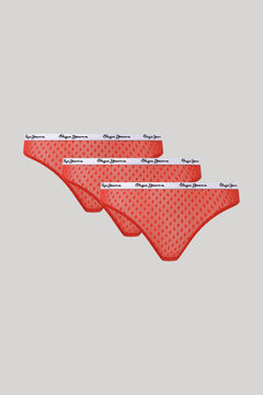 Womensecret Pack de 3 cuecas tanga em malha com pontos vermelho