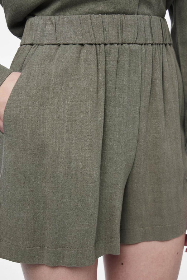 Womensecret Pantalón corto de lino con cintura elástica verde