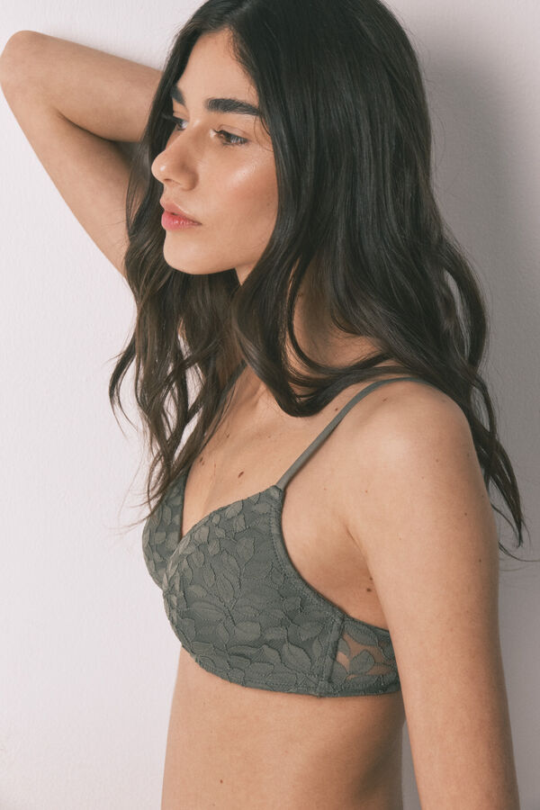 Women'secret Khaki lace CHARMING padded triangle bra beige