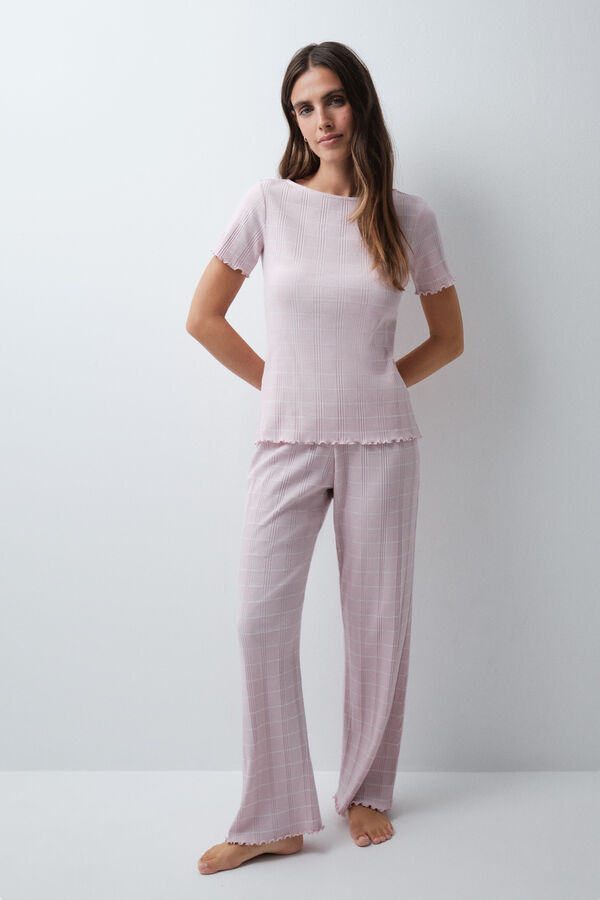 Women'secret Pink striped cotton short sleeve long pyjamas pink