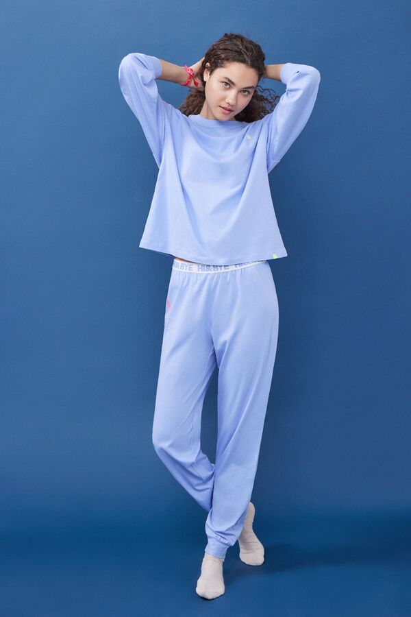 Womensecret Pijama 100% algodão sweatshirt e calças compridas azuis azul