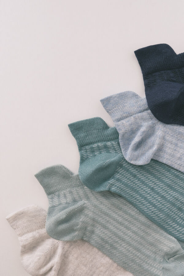 Women'secret Pack of 5 short blue socks  printed