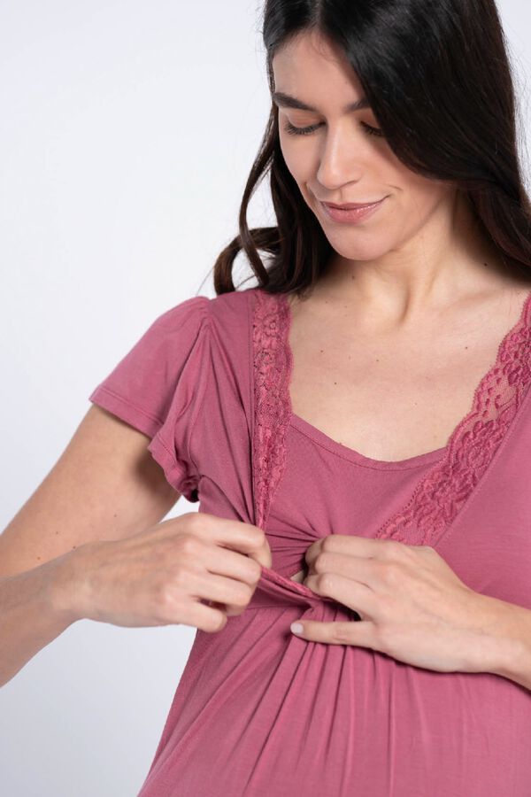 Ohma! Short-sleeved nursing nightgown with lace pink